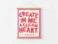 Clean Heart Psalm Print – Christian Bible Verse Wall Art, Christian Wall Decor