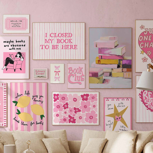 Handmade Pink Bookish Decor, over 100 prints