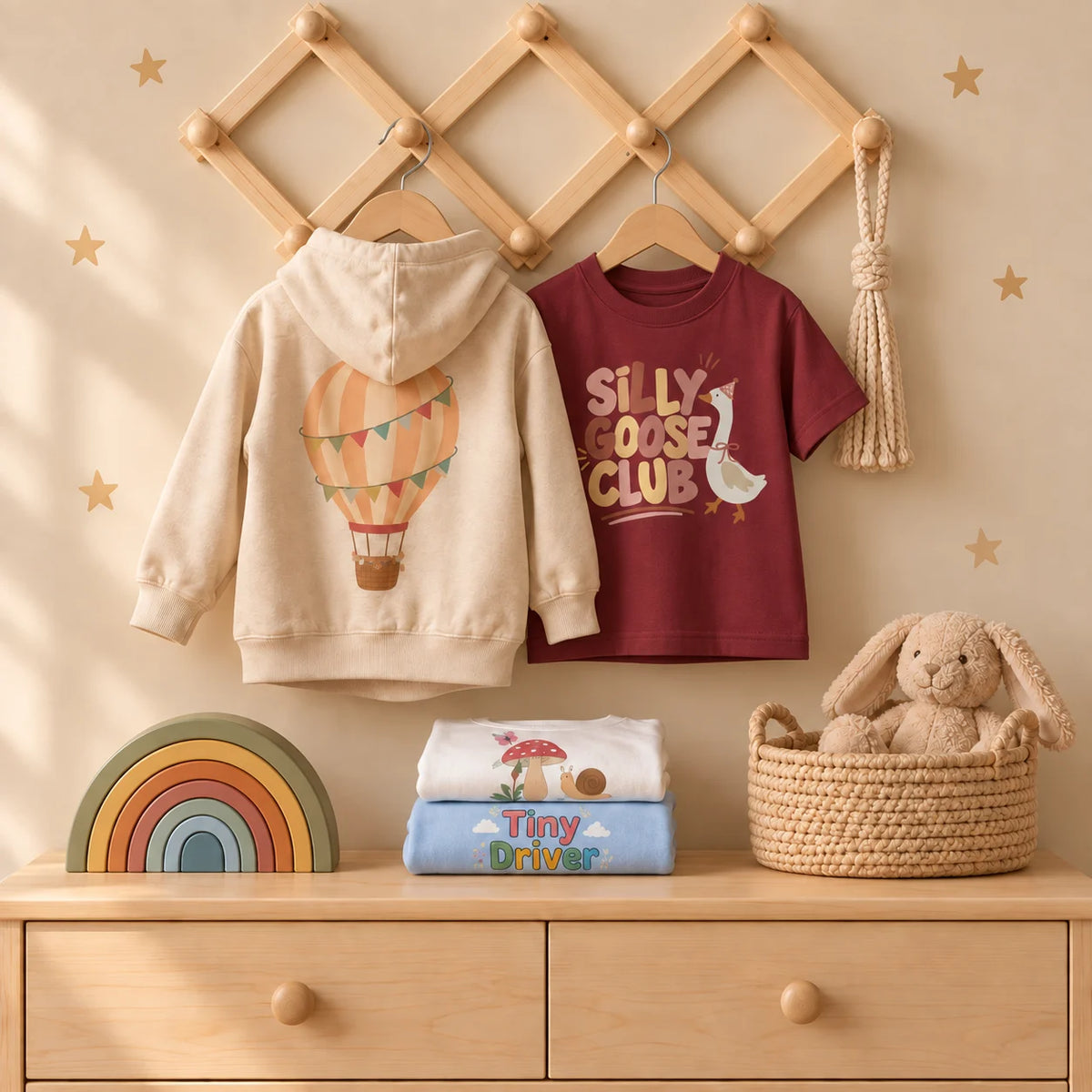 Wallify illustrated baby and kids clothing, with T-shirts and sweatshirts