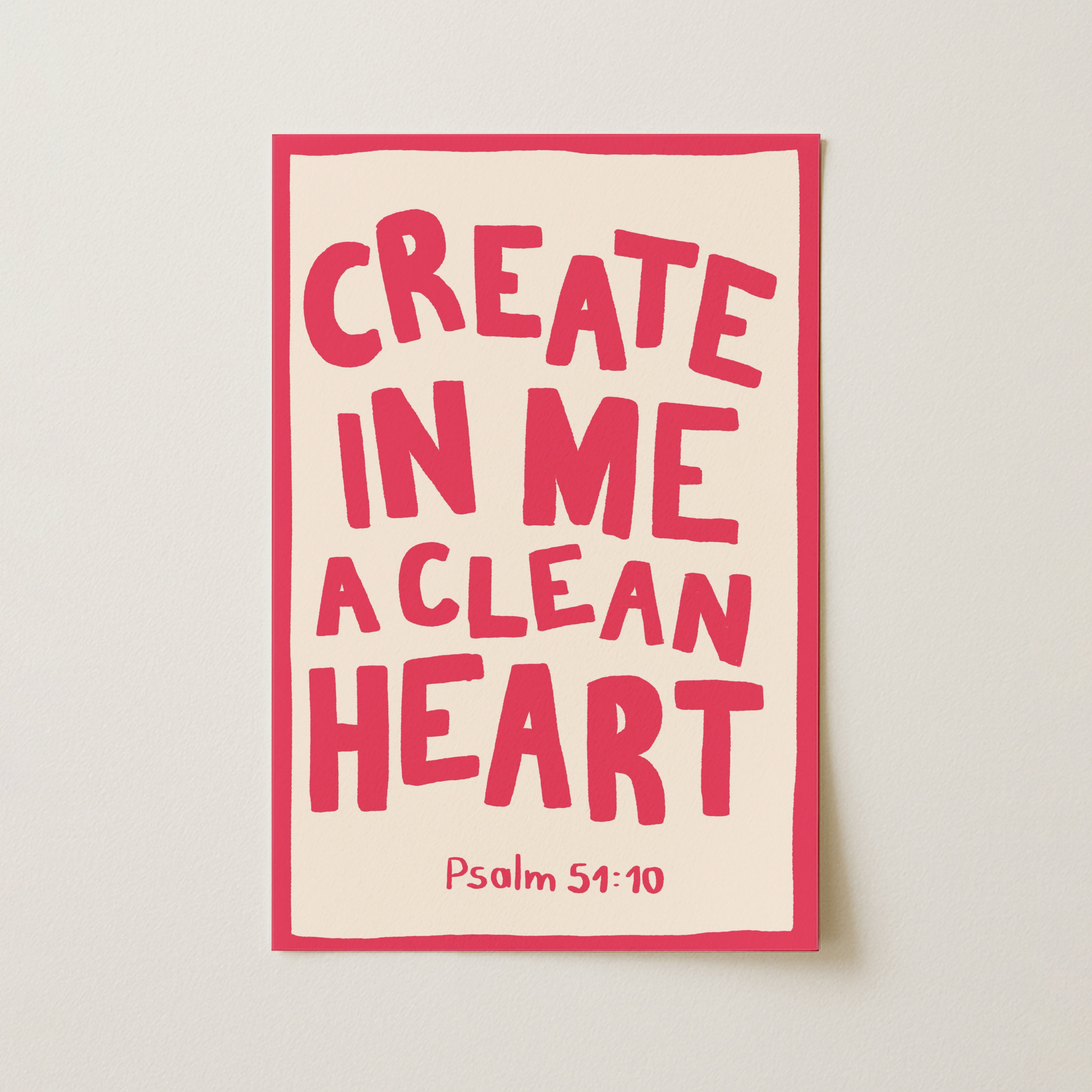 Clean Heart Psalm Print – Christian Bible Verse Wall Art, Christian Wall Decor