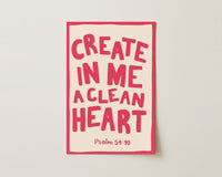 Clean Heart Psalm Print – Christian Bible Verse Wall Art, Christian Wall Decor