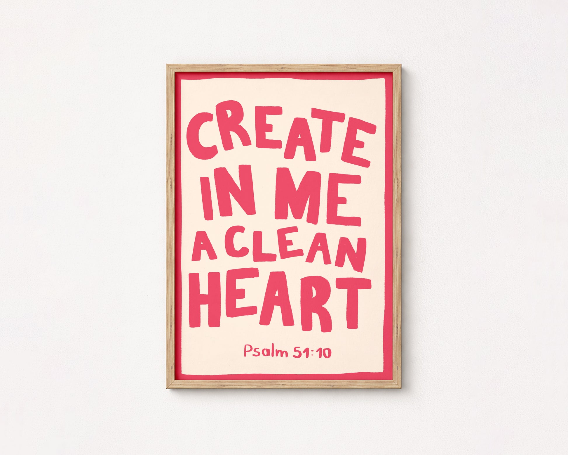 Clean Heart Psalm Print – Christian Bible Verse Wall Art, Christian Wall Decor