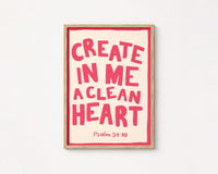 Clean Heart Psalm Print – Christian Bible Verse Wall Art, Christian Wall Decor