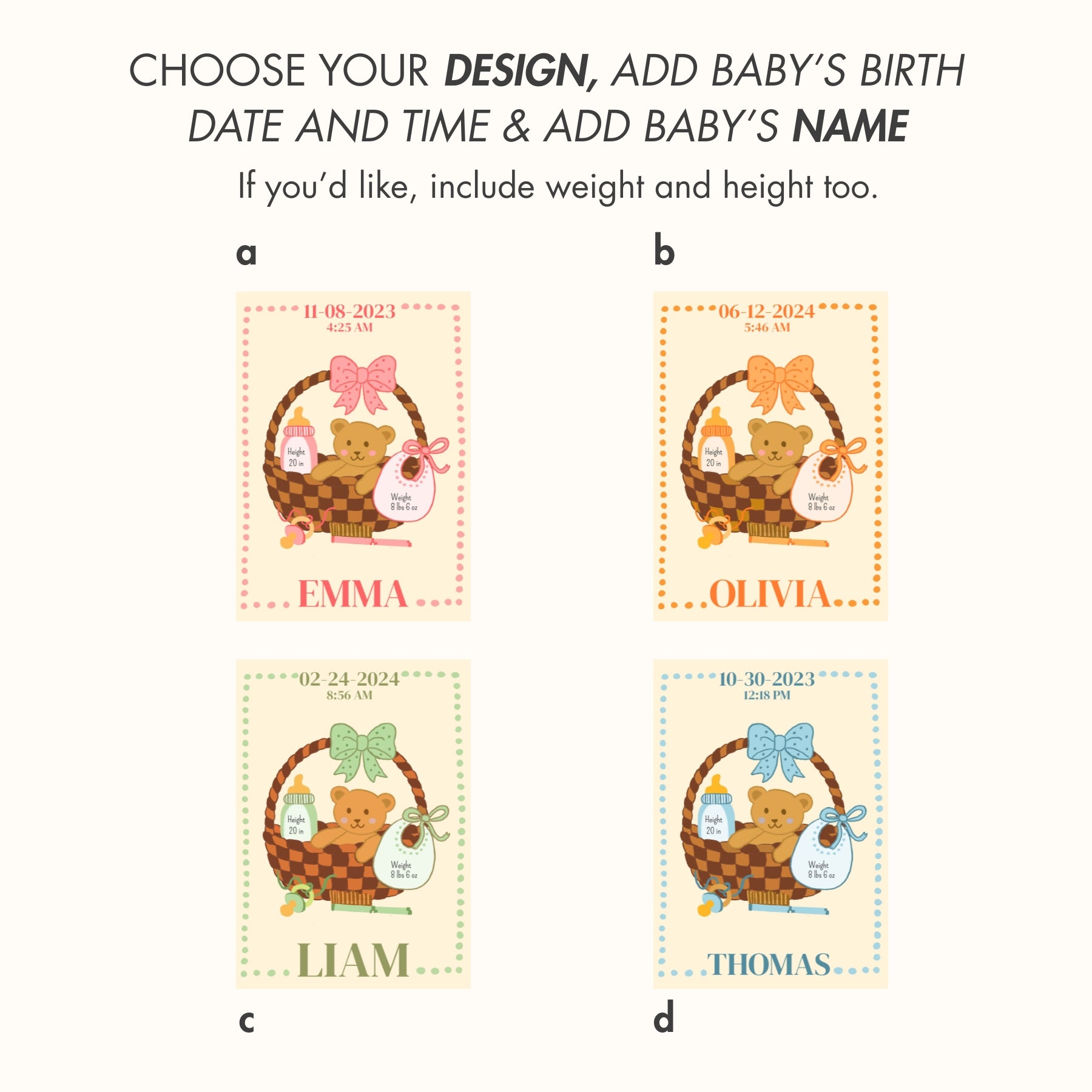 Personalized Baby Birth Stats Nursery Wall Art