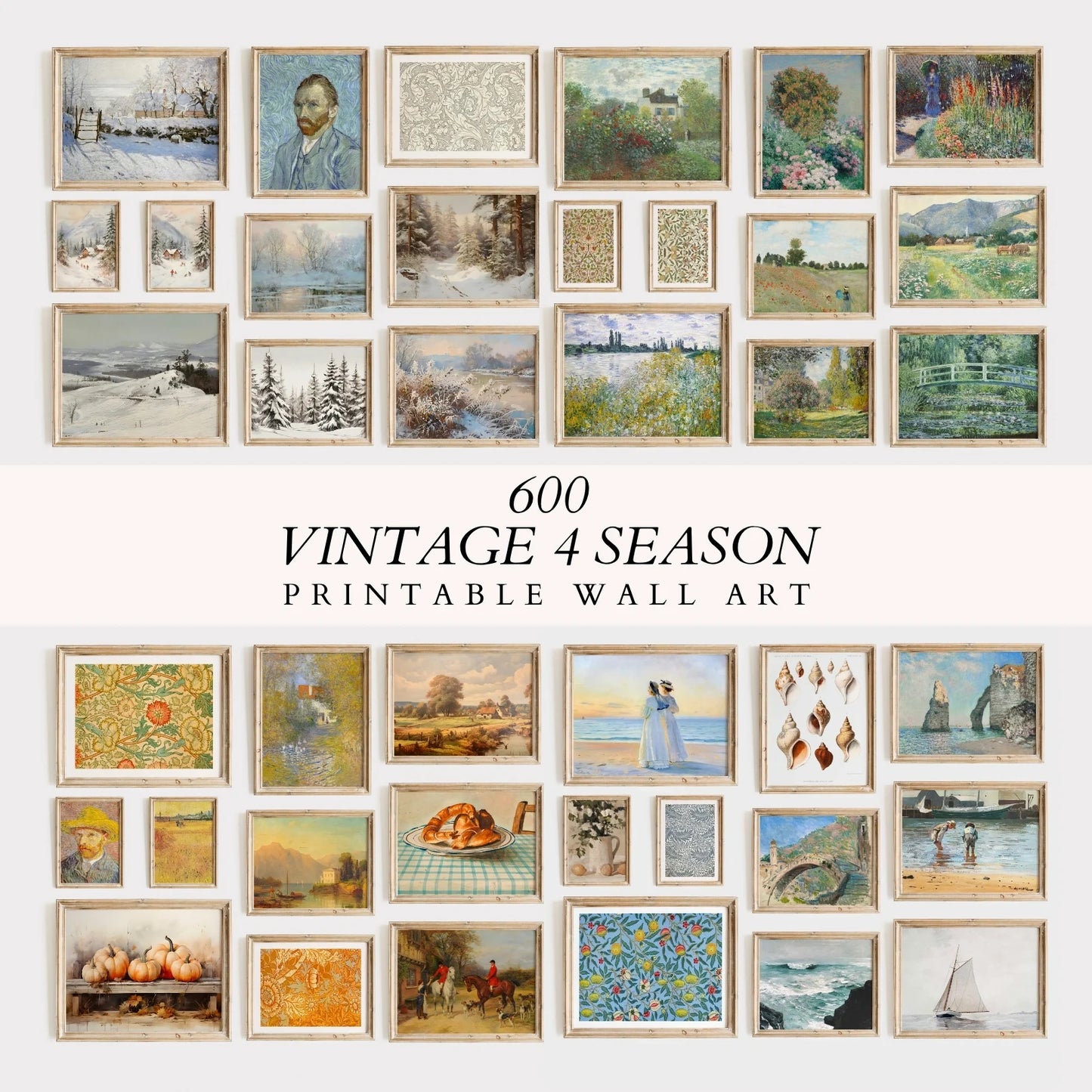 600 Vintage Printable Wall Art – 4 Seasons Gallery Bundle, Antique Paintings