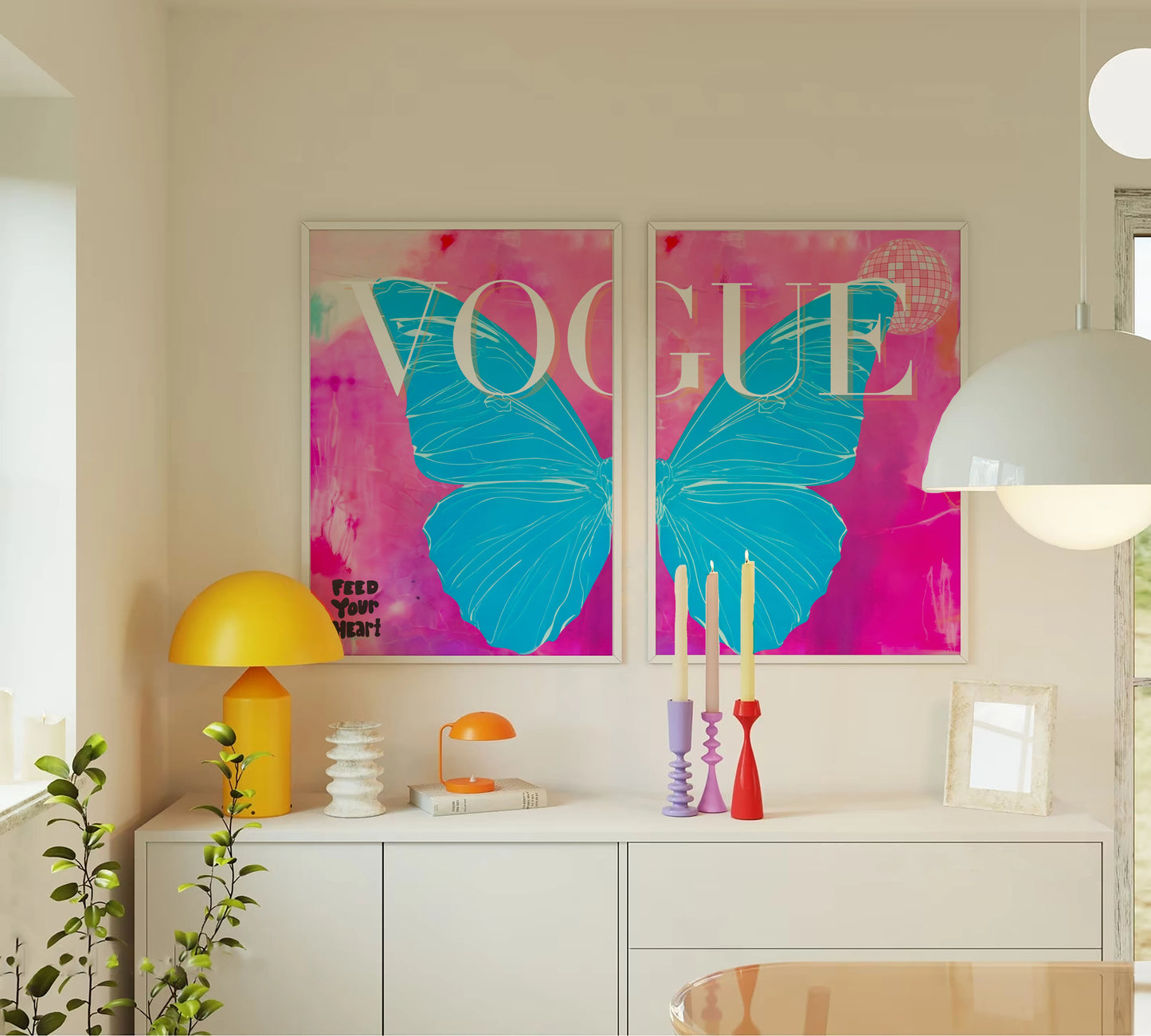Preppy Butterfly Art Prints Set of 2, Custom Name Posters, College Dorm Wall Decor, Aesthetic Room Prints