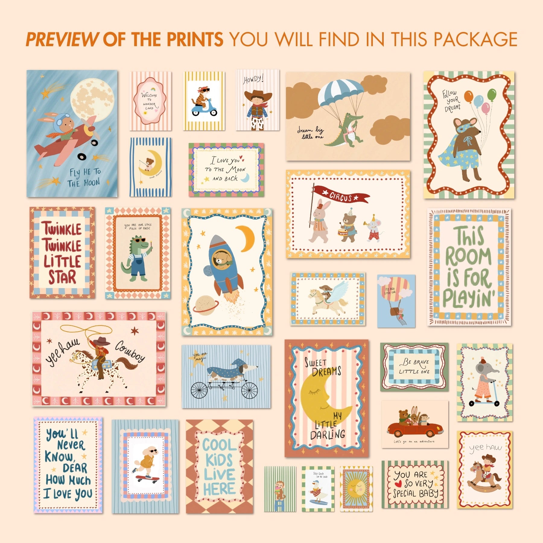 Whimsical Nursery Set of 30 Prints (Instant Download)
