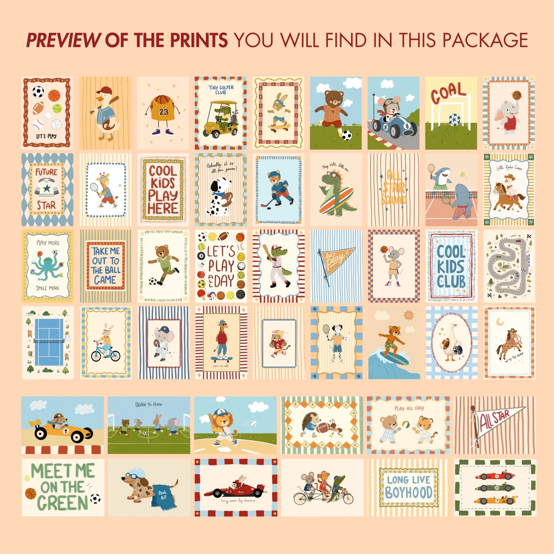 Handmade Sports Nursery Decor, 50 prints (Instant Download)