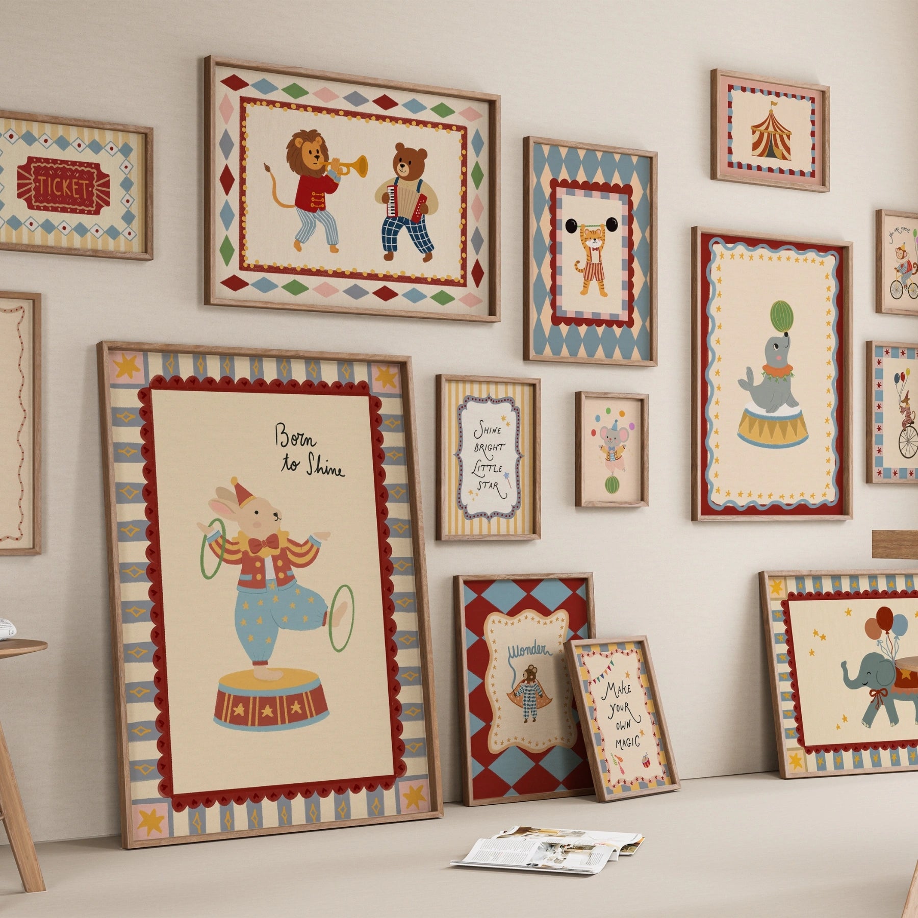 Décoration de chambre de bébé cirque faite main, 20 affiches