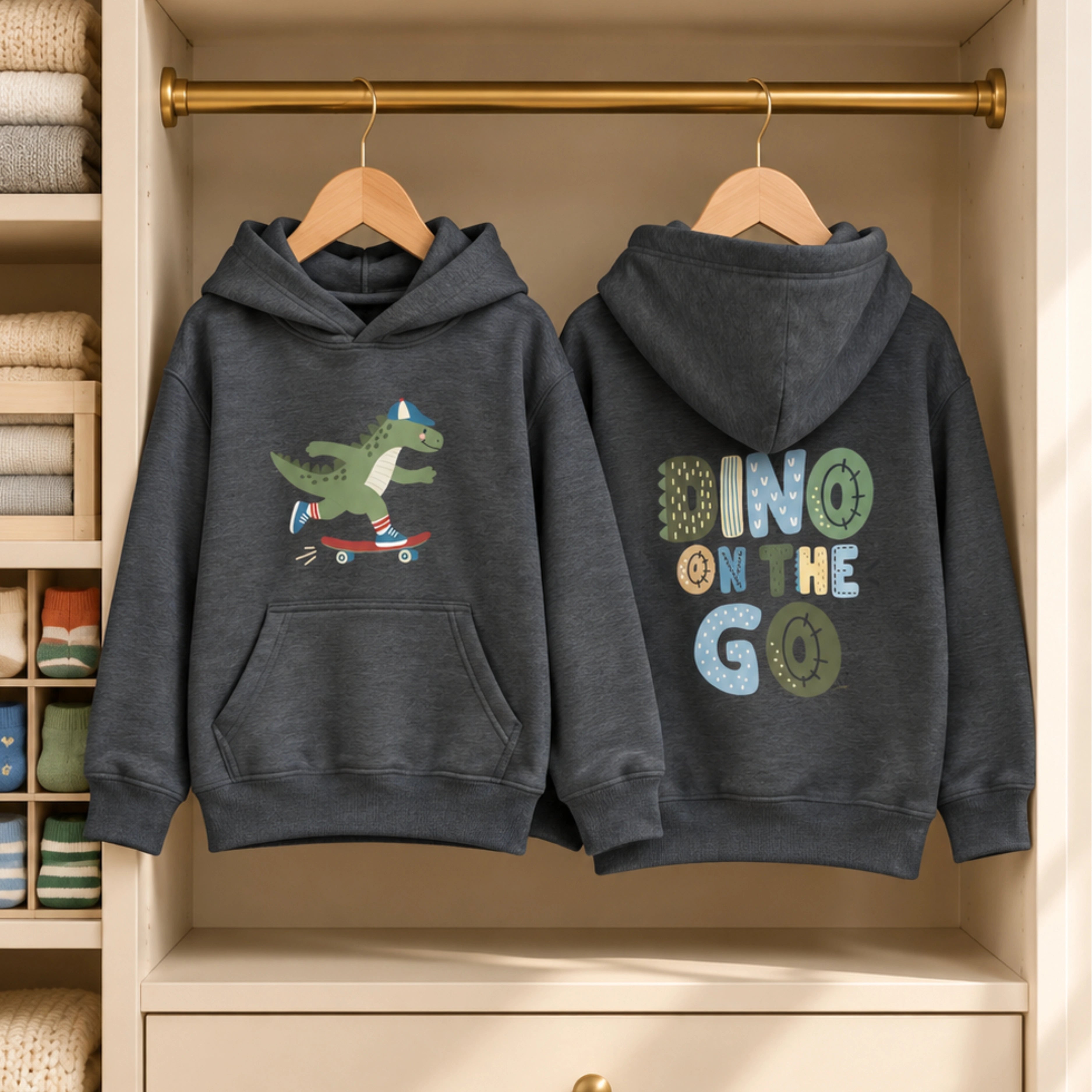 Skateboarding Dinosaur – Kids Hoodie
