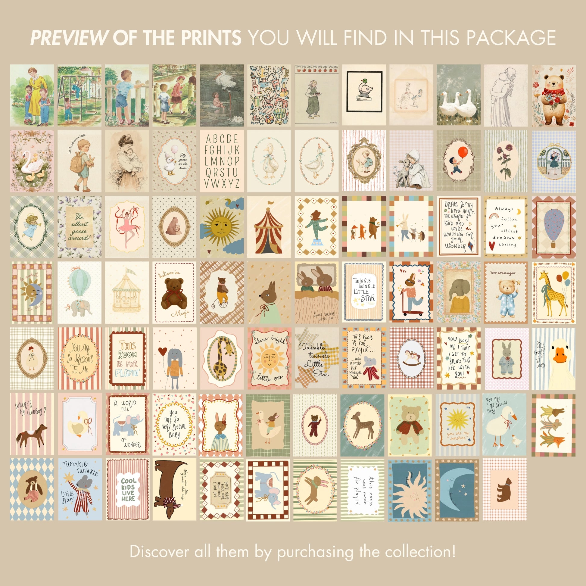 Handmade Vintage Nursery Decor, over 210 prints (Instant Download)