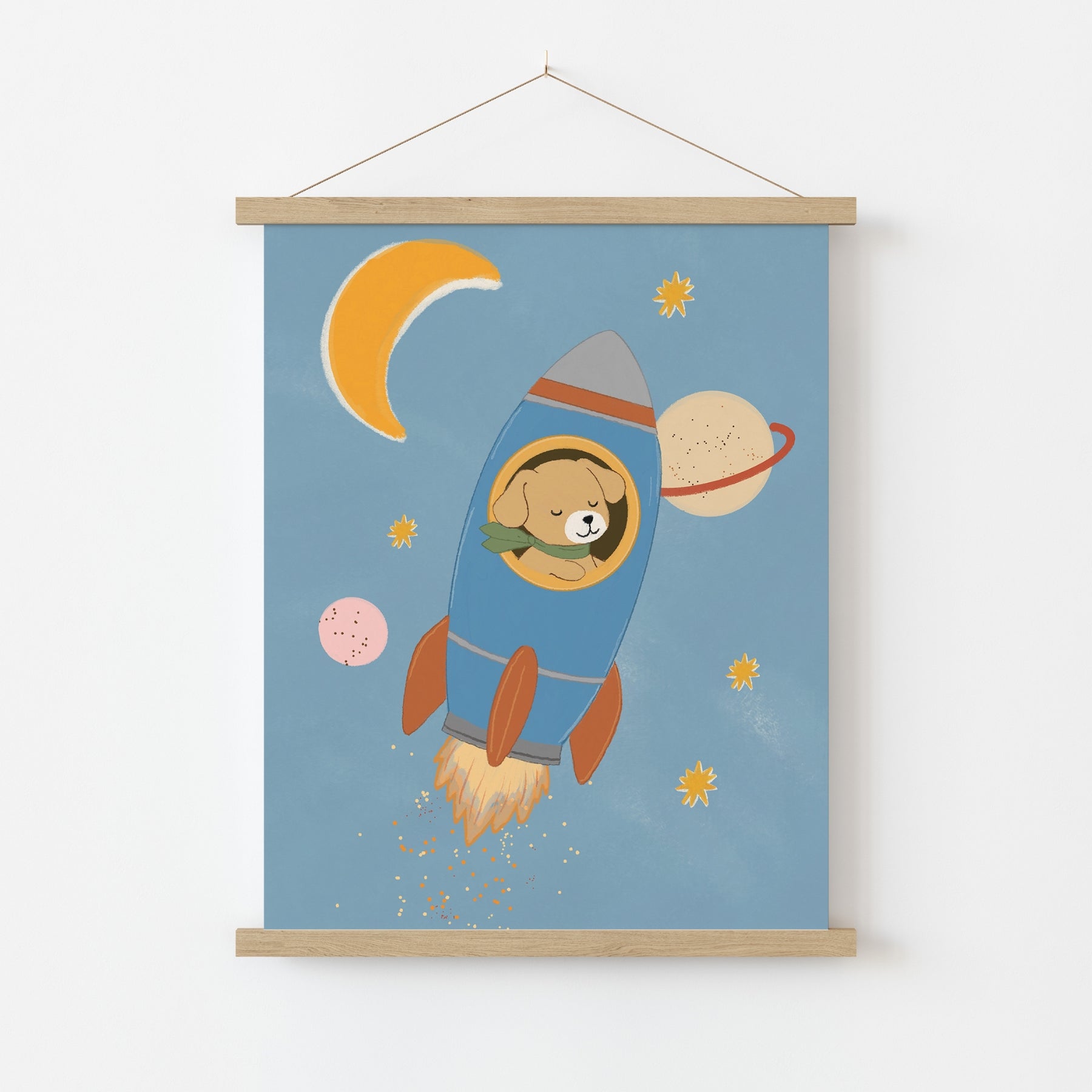 Rocket Dog Space Nursery Wall Art, Space Nursery Decor