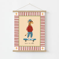 Skateboard Giraffe Nursery Print, Kids Sports Wall Art